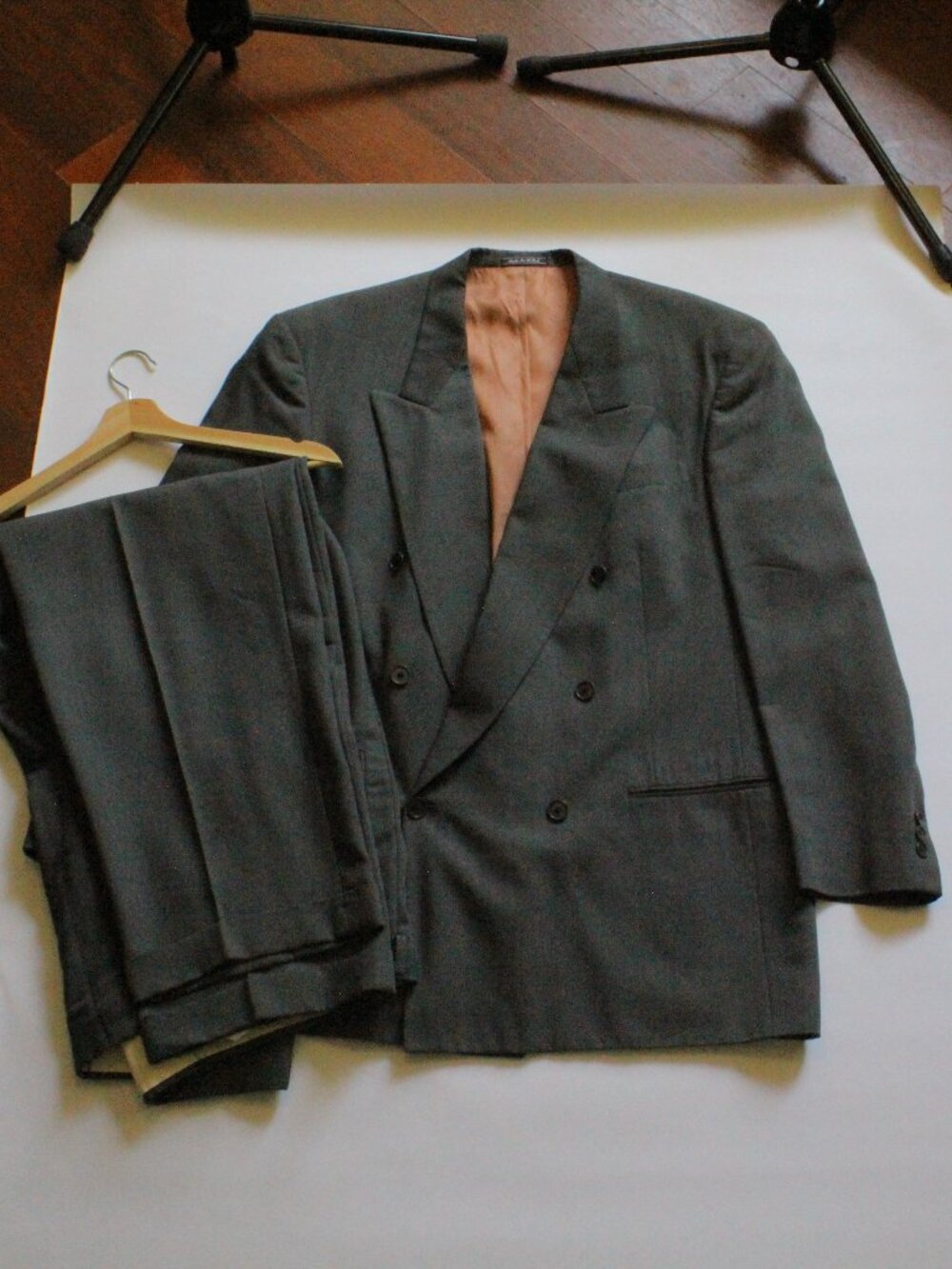 Vintage Christian Dior Monsieur Grey Double Breast 2-Piece Suit Wool 45R 36x33